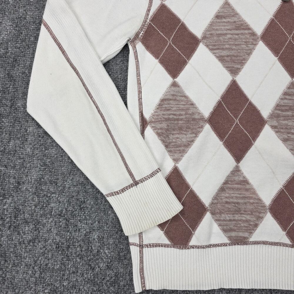 BKE Sweater Mens Large White Brown Argyle 1/4 Zip Mock Neck Cotton Knit Pullover - Picture 8 of 16
